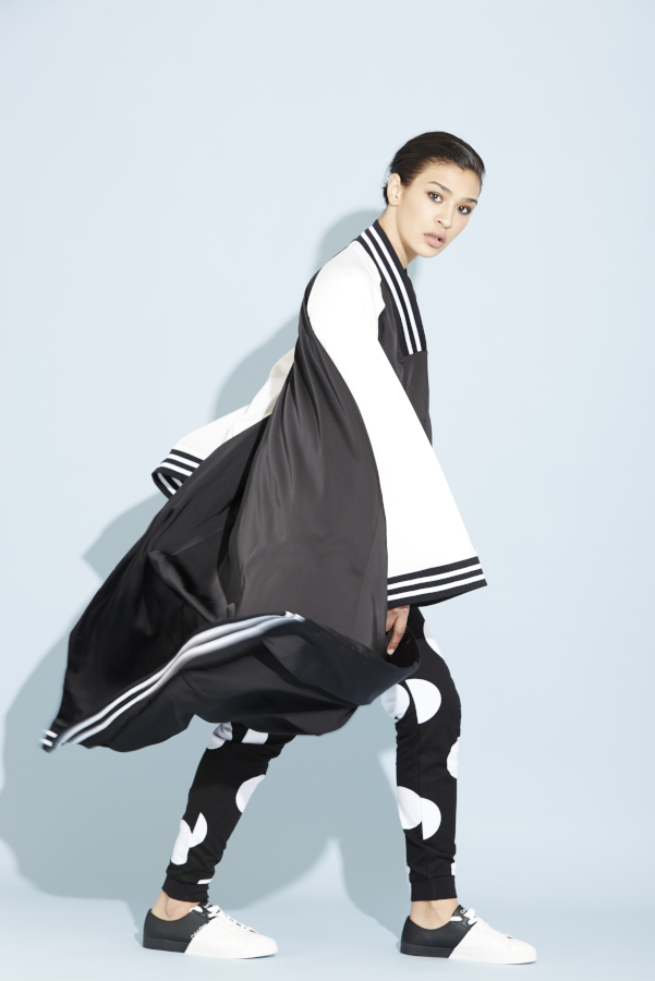 Anna Wong Stylist. Black and white sportswear. Polka dot pant, Black and white Calvin Klein sneaker. 