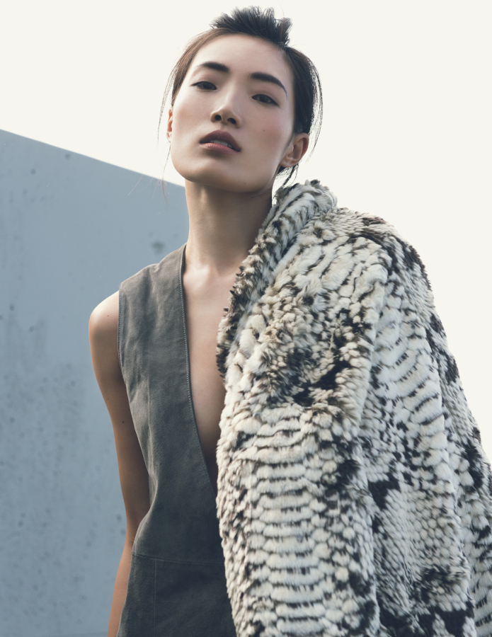 Anna Wong Stylist. Endless editorial. Lucys Magazine. Snake print fur coat. Suede jumpsuit. 