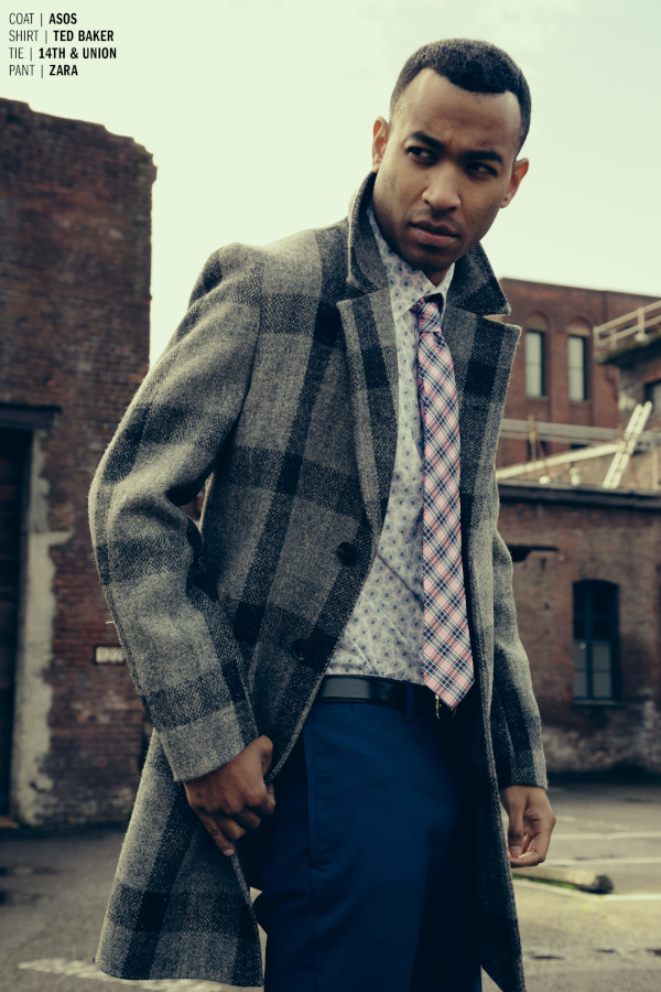 Anna Wong stylist.Seattle wardrobe stylist.Seattle commercial stylist.editorial stylist seattle. seattle mens wardrobe stylist. London's burning. Huf magazine. Male model in checked coat. Mens checked coat.